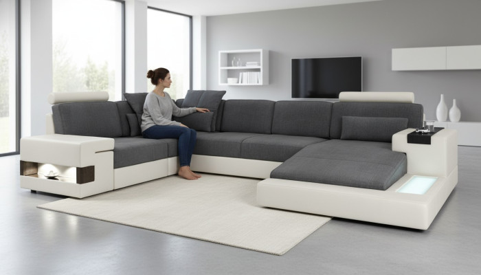 Narożnik Narożnikowa kanapa Kształt U Żywy krajobraz Sofa Couch Podkładka Materiał Sofy Skóra Nowość