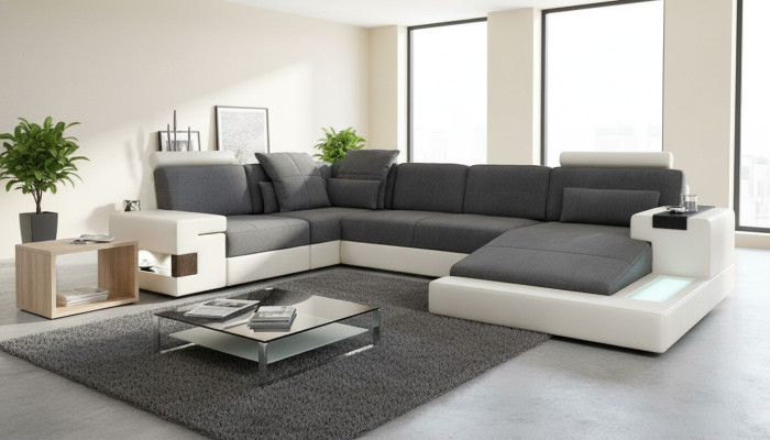Narożnik Narożnikowa kanapa Kształt U Żywy krajobraz Sofa Couch Podkładka Materiał Sofy Skóra Nowość