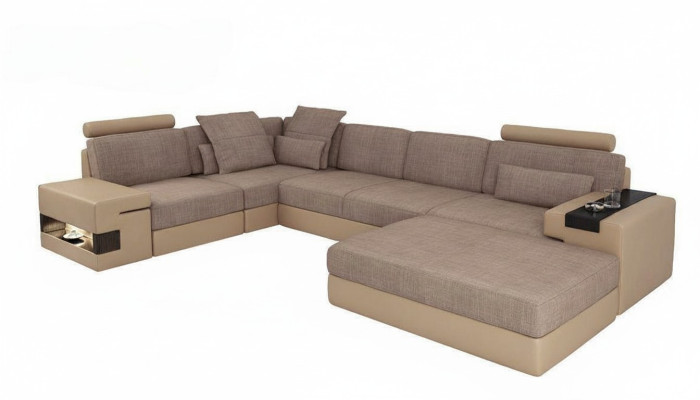 Nowoczesna sofa Narożnik Zestaw siedzisk tapicerowanych w kształcie litery L Kanapa Żywy krajobraz Stołek Meble