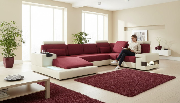 Sofa skórzana Sofa designerska U Shape Żywy krajobraz Couch Podkładka Narożnikowa kanapa Nowość