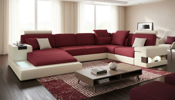 Sofa skórzana Sofa designerska U Shape Żywy krajobraz Couch Podkładka Narożnikowa kanapa Nowość