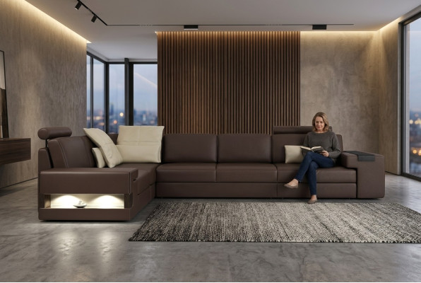 Salon Brązowe Meble Włókiennicze Sofy Narożnikowa kanapa L Shape Couch Meble tapicerowane Sofa rozkładana