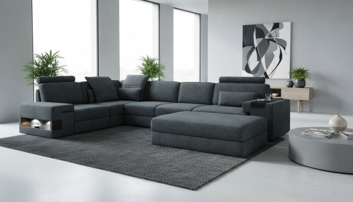 Design Sofa Narożnik ze Stołkiem Meble tapicerowane Salon L-Shape Nowoczesny Luksus