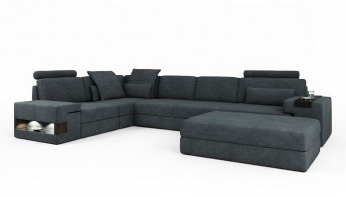 Design Sofa Narożnik ze Stołkiem Meble tapicerowane Salon L-Shape Nowoczesny Luksus