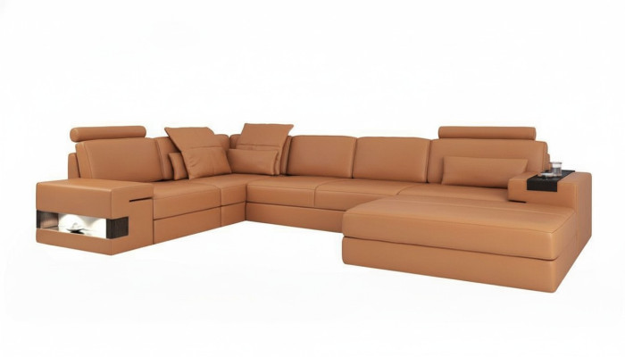Nowoczesna luksusowa sofa Narożnik Zestaw w kształcie litery L Tapicerowana Skóra Meble Skórzana Sofa