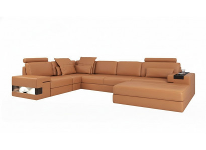 Nowoczesna luksusowa sofa Narożnik Zestaw w kształcie litery L Tapicerowana Skóra Meble Skórzana Sofa