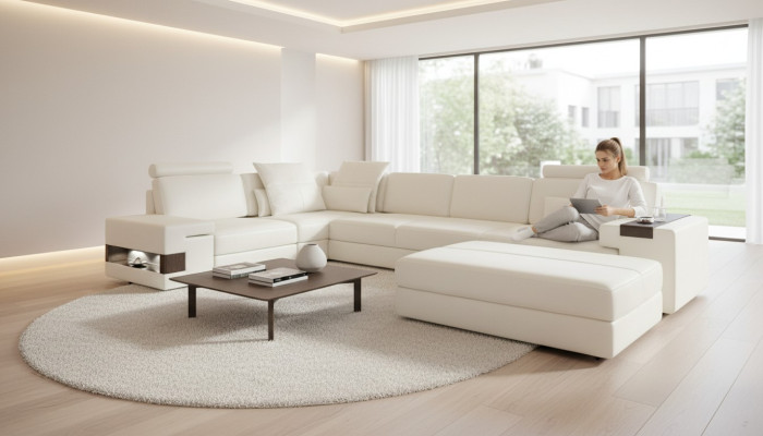 Designerska Sofa Podkładka Kanapa Narożnikowa kanapa z Stołek Ustawić Żywy krajobraz w kształcie litery L
