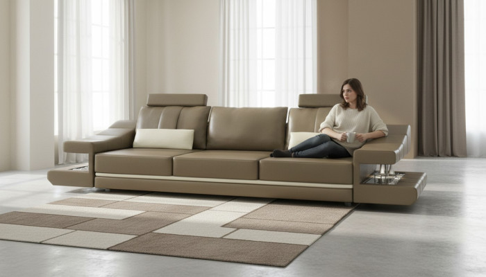 Nowoczesna Designerska Luksusowa Sofa 3 miejsce do siedzenia Meble Podkładka Skóra Brązowe Duże Sofy Kanapy