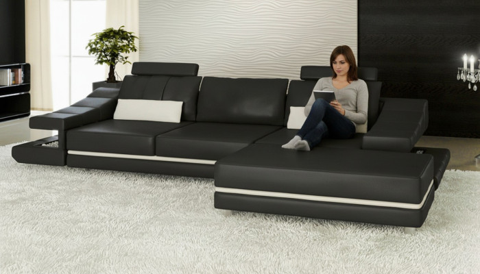 Nowoczesna luksusowa elegancka sofa Skóra 3 miejsce siedzące Stołek salon gabinet NOWOŚĆ art