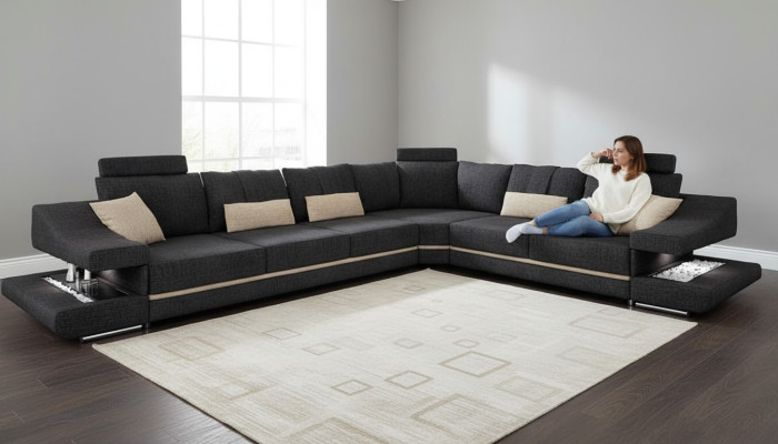 Salon Włókienniczy Czarny Sofa Sofy L-ShapeSeat Kolor Narożnikowa kanapa Kanapa Meble tapicerowane