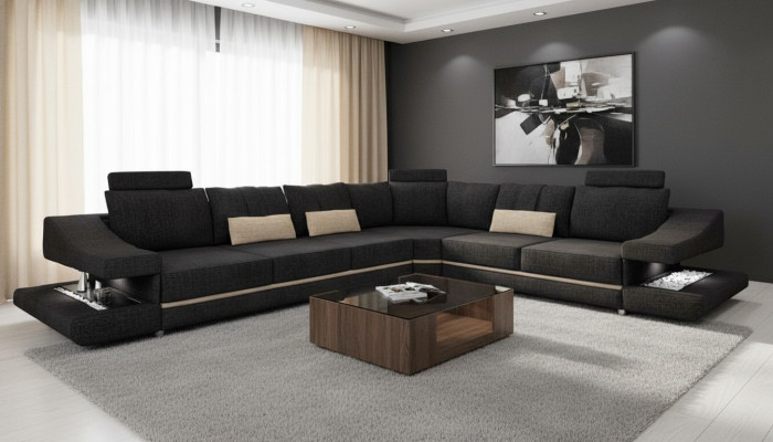 Salon Włókienniczy Czarny Sofa Sofy L-ShapeSeat Kolor Narożnikowa kanapa Kanapa Meble tapicerowane