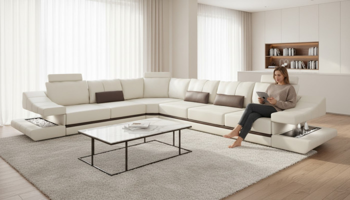 Sofy Design Narożnikowa kanapa L-Shape Meble Łóżko Funkcje Włókienniczy Skóra Sofa Rozkładane Sofy