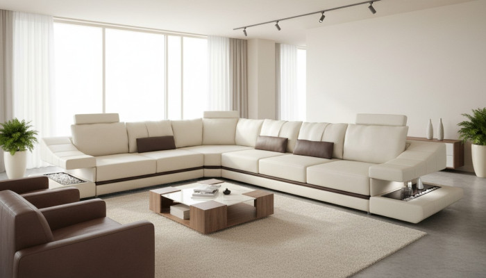 Sofy Design Narożnikowa kanapa L-Shape Meble Łóżko Funkcje Włókienniczy Skóra Sofa Rozkładane Sofy