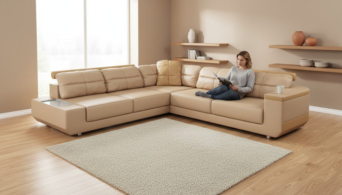 Narożnikowa kanapa Sofy Luksusowa Skóra Materiał w kształcie litery L Nowoczesne narożniki Kanapa Sofa Żywy krajobraz
