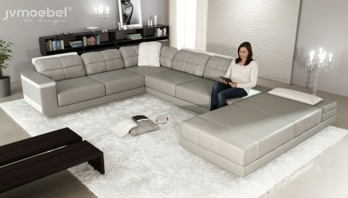 Żywy krajobraz Narożnikowa kanapa Kanapa Szara Skóra Podkładka Siedziba Narożnik Sofa U Shape Sofy Nowość