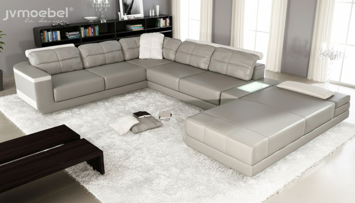 Żywy krajobraz Narożnikowa kanapa Kanapa Szara Skóra Podkładka Siedziba Narożnik Sofa U Shape Sofy Nowość