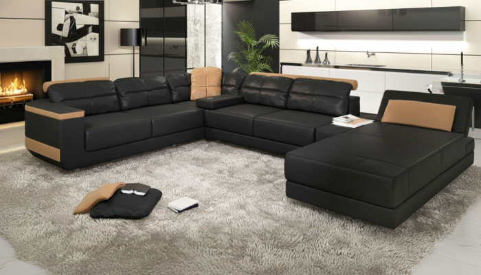 Nowoczesne sofy Żywy krajobraz Narożnikowa kanapa Materiał Kształt U Couch Design Podkładka Włókienniczy Narożnik