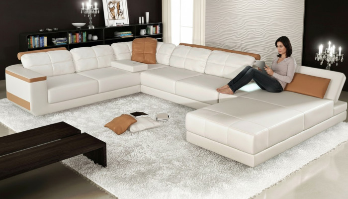 Narożnikowa kanapa Kształt U Sofa Kanapa Włókienniczy Sofy Design Żywy krajobraz Funkcja łóżka Skóra