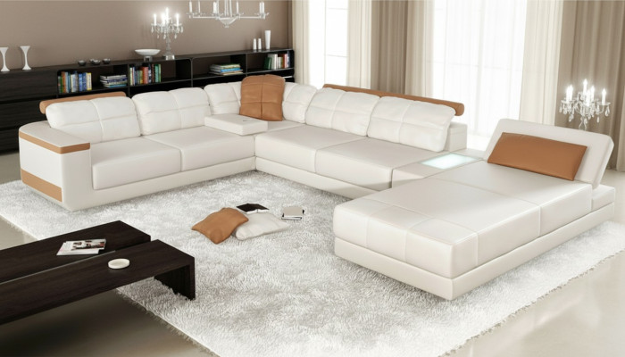 Narożnikowa kanapa Kształt U Sofa Kanapa Włókienniczy Sofy Design Żywy krajobraz Funkcja łóżka Skóra