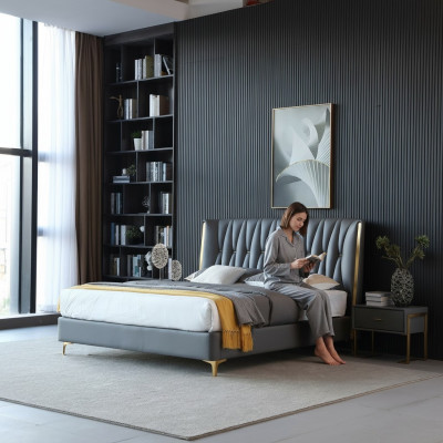 Hotel Luxury Design łóżko Podkładka Metalowa Skóra Sypialnia Stal odporna