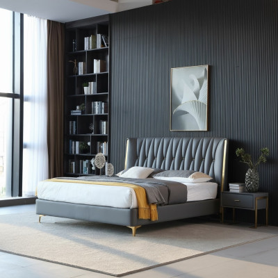 Hotel Luxury Design łóżko Podkładka Metalowa Skóra Sypialnia Stal odporna