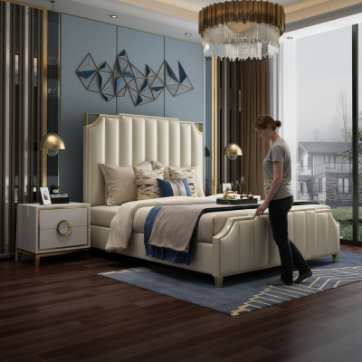 Designerskie łóżko 180x200cm Dubai Double Hotel Drewno Sypialnia Luxury