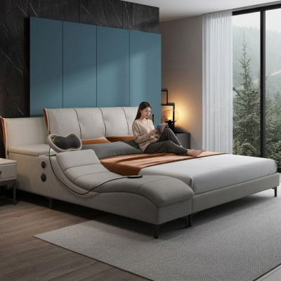 Wielofunkcyjny, dwuosobowy, luksusowy design Skóra łóżko Podkładka łóżka Hotel Dźwięk Nowość