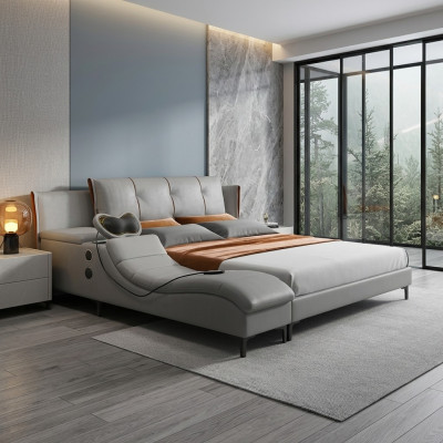 Wielofunkcyjny, dwuosobowy, luksusowy design Skóra łóżko Podkładka łóżka Hotel Dźwięk Nowość