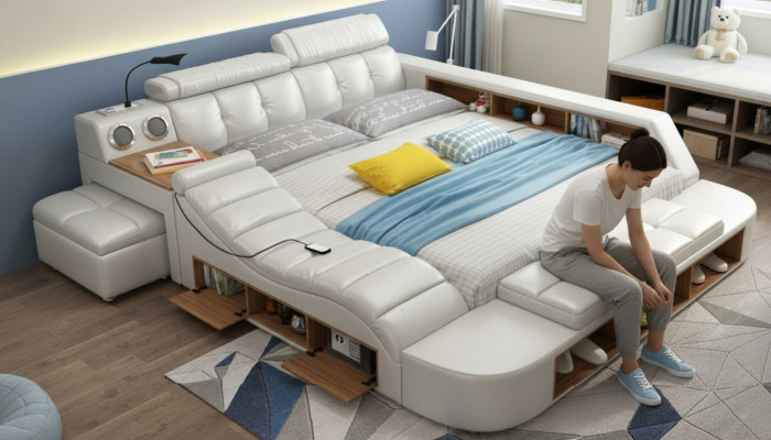 Design Łóżko XXL Duże łóżko Skóra Podkładka Hotelowa 180x200cm wielofunkcyjna