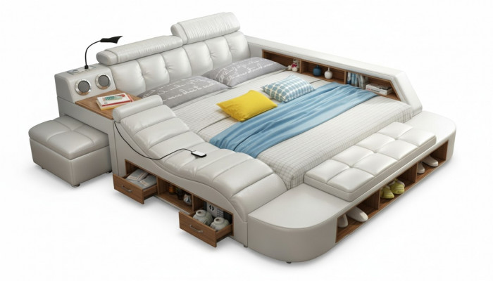 Design Łóżko XXL Duże łóżko Skóra Podkładka Hotelowa 180x200cm wielofunkcyjna
