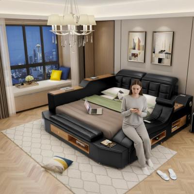 Design Skóra łóżko Hotelowe Podwójne wielofunkcyjne łóżko Bluetooth Boks Luxury