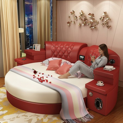 Okrągłe łóżko Okrągłe łóżko wielofunkcyjne Hotel Podkładka Led Półka Kingsize