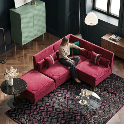 Żywy krajobraz Narożnikowa kanapa L-form Relaks Aksamit Solidne drewno Siedziba Design Couch Lounge nowość