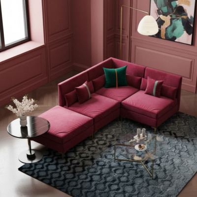 Żywy krajobraz Narożnikowa kanapa L-form Relaks Aksamit Solidne drewno Siedziba Design Couch Lounge nowość
