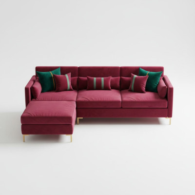 Żywy krajobraz Narożnikowa kanapa L-form Relaks Aksamit Solidne drewno Siedziba Design Couch Lounge nowość