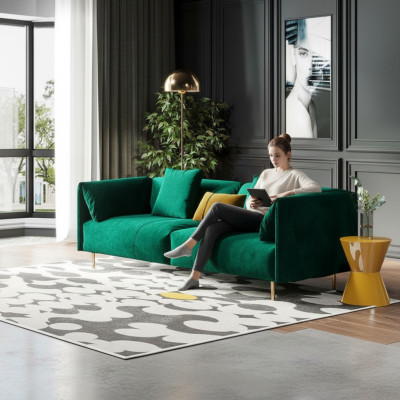Sofa 2 miejsce do siedzenia Velvet dwuosobowa Relaks Aksamit Drewno Club Siedziba Design Couch Lounge