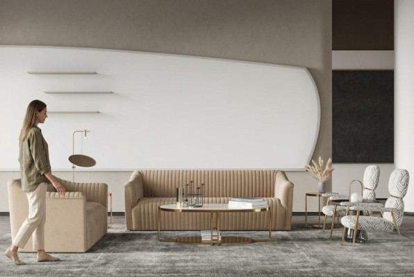Aksamit Sofa 2 miejsce siedzące Żywy krajobraz Relaks Solidne drewno Siedziba Design Couch Lounge