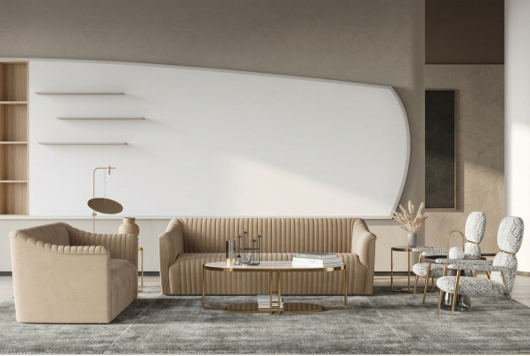 Aksamit Sofa 2 miejsce siedzące Żywy krajobraz Relaks Solidne drewno Siedziba Design Couch Lounge