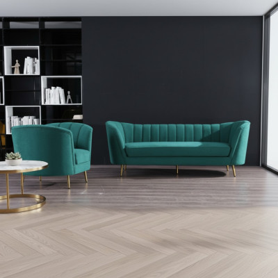 Siedziba Design Couch Lounge Sofa 2 miejsce siedzące Żywy krajobraz Relaks Aksamit Solidne drewno