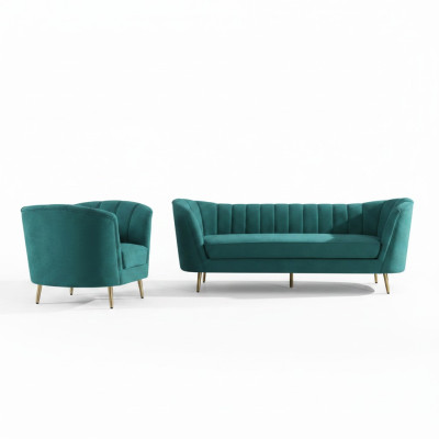 Siedziba Design Couch Lounge Sofa 2 miejsce siedzące Żywy krajobraz Relaks Aksamit Solidne drewno