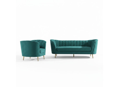 Siedziba Design Couch Lounge Sofa 2 miejsce siedzące Żywy krajobraz Relaks Aksamit Solidne drewno