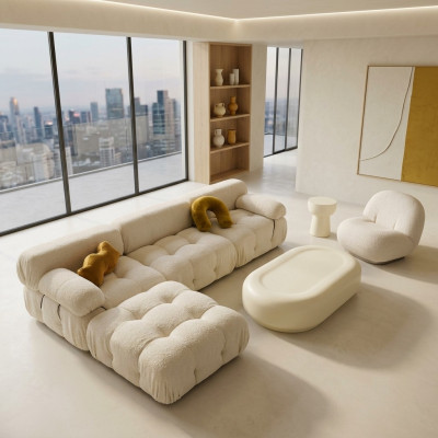 Narożnikowa kanapa L-form Żywy krajobraz Relaks Siedziba Design Couch Lounge Narożnik Modern Włókienniczy