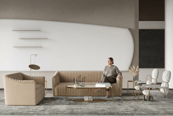 Zestaw sofowy 3+1 miejsce do siedzenia Żywy krajobraz Relaks Aksamit Siedziba Design Couch Lounge Nowość