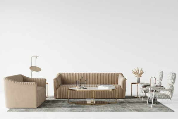 Zestaw sofowy 3+1 miejsce do siedzenia Żywy krajobraz Relaks Aksamit Siedziba Design Couch Lounge Nowość
