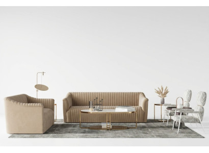 Zestaw sofowy 3+1 miejsce do siedzenia Żywy krajobraz Relaks Aksamit Siedziba Design Couch Lounge Nowość