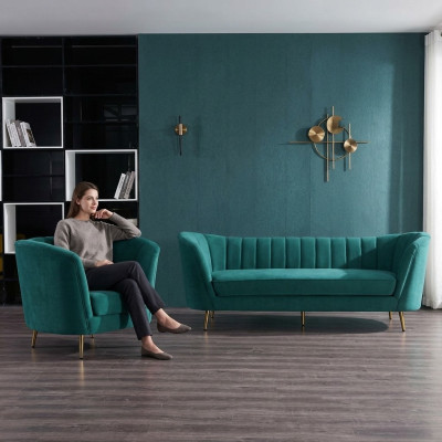 Żywy krajobraz Relaks Aksamit Siedziba Design Couch Lounge Zestaw sofowy 3+1 miejsce do siedzenia Meble