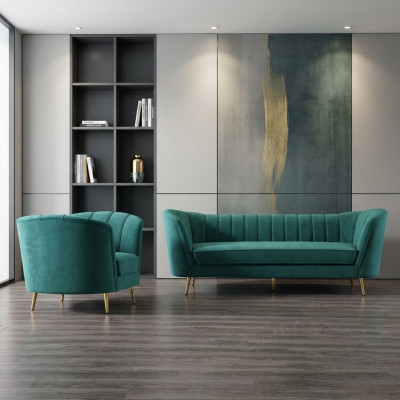 Żywy krajobraz Relaks Aksamit Siedziba Design Couch Lounge Zestaw sofowy 3+1 miejsce do siedzenia Meble