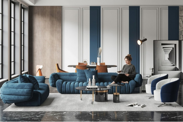 Zestaw sofowy 3+2 Blue Aksamit Luksusowy 2-szt. Zestaw do salonu