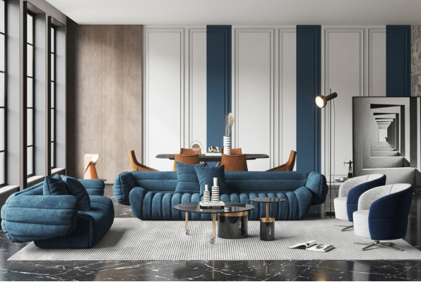Zestaw sofowy 3+2 Blue Aksamit Luksusowy 2-szt. Zestaw do salonu
