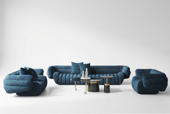 Zestaw sofowy 3+2 Blue Aksamit Luksusowy 2-szt. Zestaw do salonu